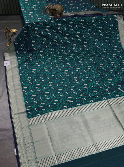 Banarasi semi katan silk saree navy blue with allover thread weaves & zari woven border and zari woven border