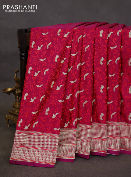 Banarasi semi katan silk saree purple with allover thread weaves & zari woven border and zari woven border
