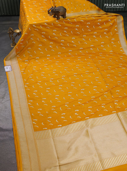 Banarasi semi katan silk saree yellow with allover thread weaves & zari woven border and zari woven border