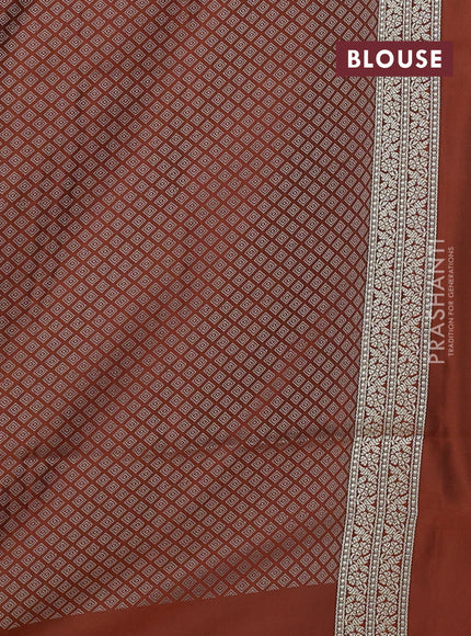 Banarasi semi katan silk saree brown with allover thread weaves & zari woven buttas and zari woven border