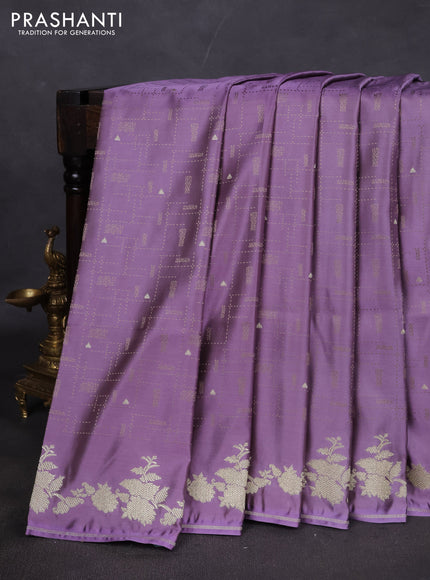 Banarasi semi katan silk saree pastel purple with allover thread weaves & zari woven buttas and zari woven border
