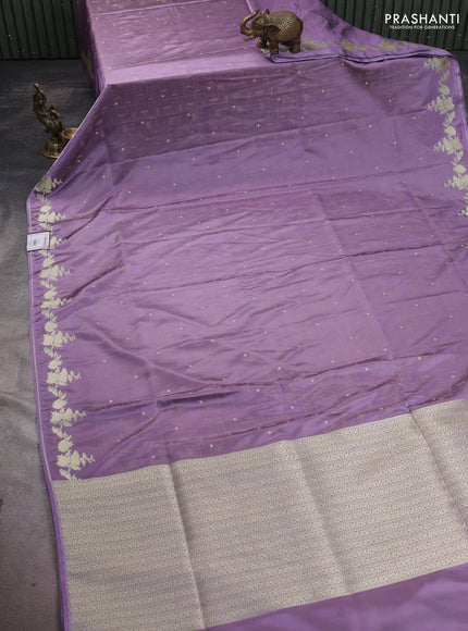 Banarasi semi katan silk saree pastel purple with allover thread weaves & zari woven buttas and zari woven border