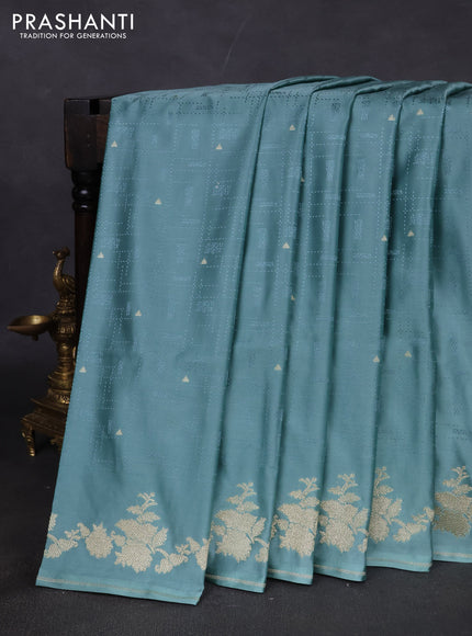 Banarasi semi katan silk saree pastel green with allover thread weaves & zari woven buttas and zari woven border