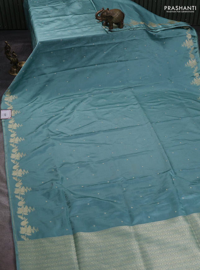 Banarasi semi katan silk saree pastel green with allover thread weaves & zari woven buttas and zari woven border