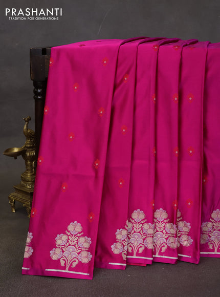 Banarasi semi katan silk saree dark pink with allover thread woven buttas and zari woven butta border