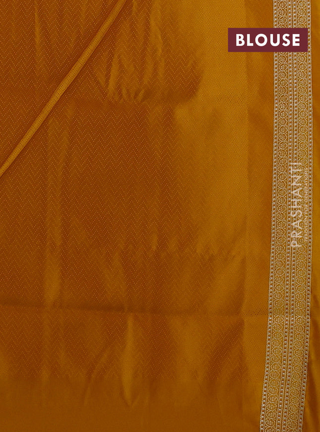Banarasi semi katan silk saree yellow with allover thread woven buttas and zari woven butta border