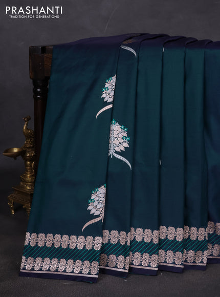 Banarasi semi katan silk saree peacock blue with thread & zari woven buttas and zari woven border