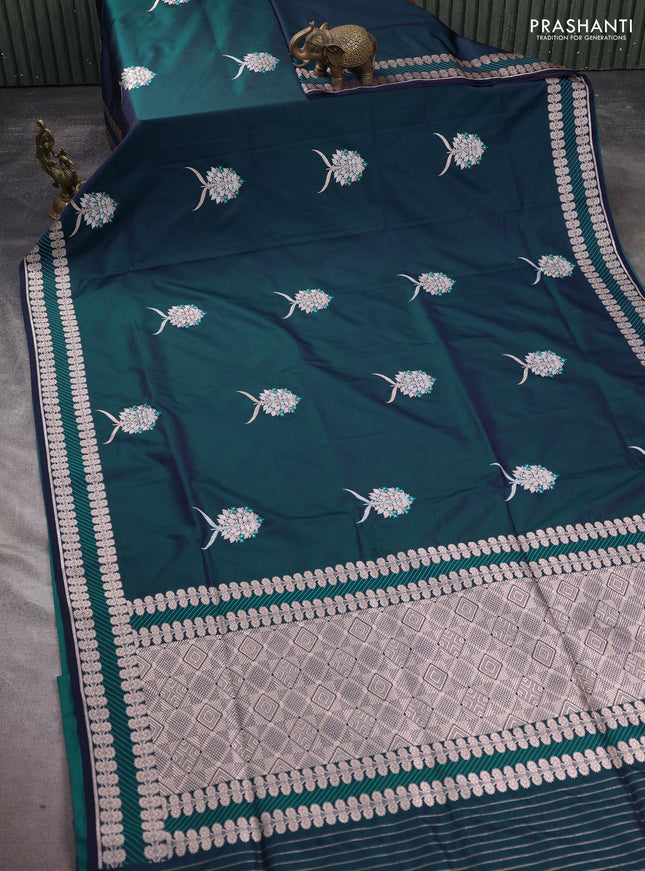 Banarasi semi katan silk saree peacock blue with thread & zari woven buttas and zari woven border
