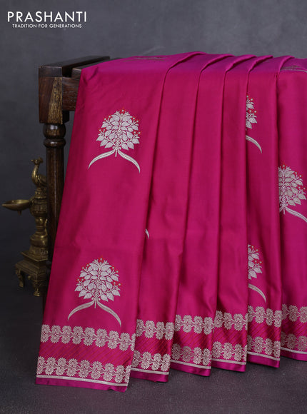 Banarasi semi katan silk saree dark pink with thread & zari woven buttas and zari woven border