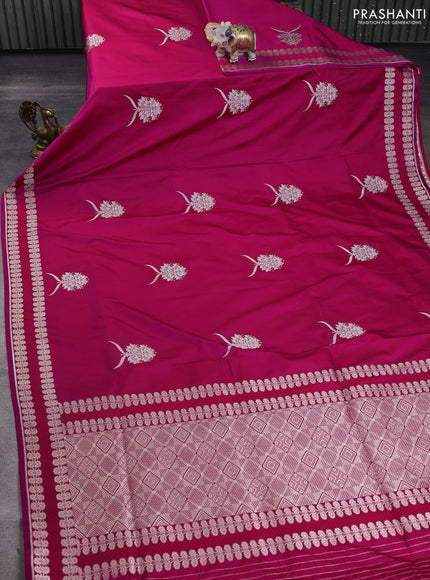 Banarasi semi katan silk saree dark pink with thread & zari woven buttas and zari woven border
