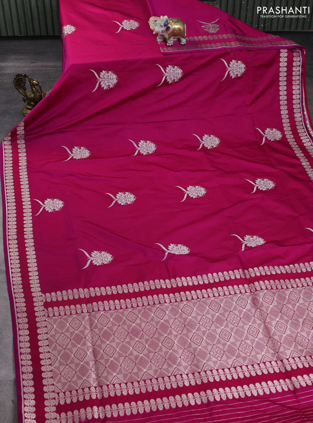 Banarasi semi katan silk saree dark pink with thread & zari woven buttas and zari woven border