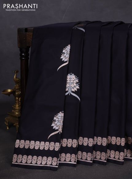 Banarasi semi katan silk saree black with thread & zari woven buttas and zari woven border