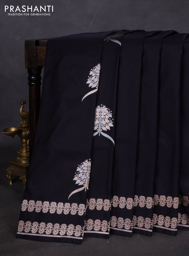 Banarasi semi katan silk saree black with thread & zari woven buttas and zari woven border