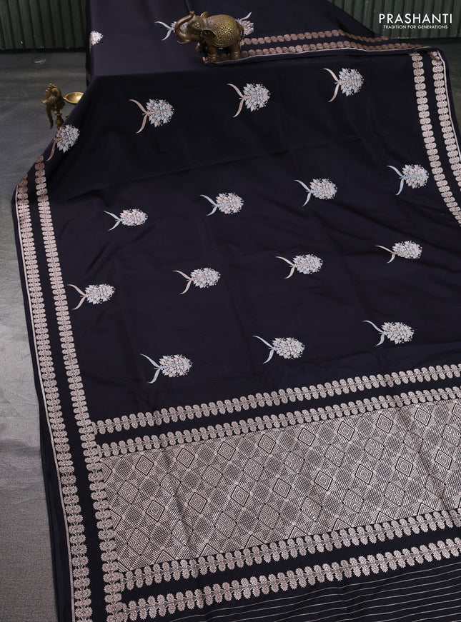 Banarasi semi katan silk saree black with thread & zari woven buttas and zari woven border