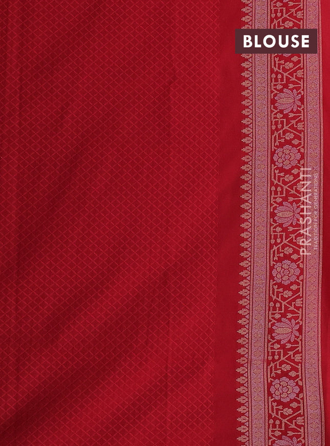 Banarasi semi katan silk saree red with allover silver & gold zari woven buttas and zari woven border