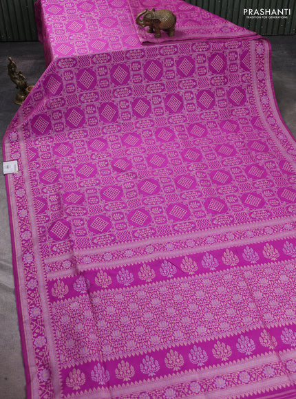 Banarasi semi katan silk saree magenta pink with allover silver & gold zari woven buttas and zari woven border