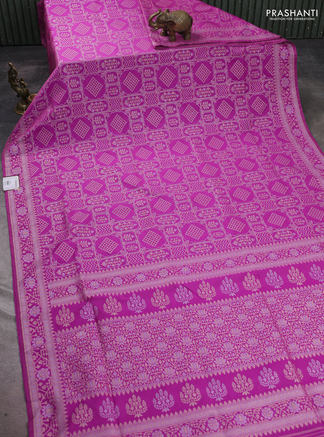 Banarasi semi katan silk saree magenta pink with allover silver & gold zari woven buttas and zari woven border