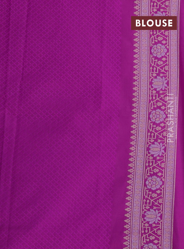 Banarasi semi katan silk saree magenta pink with allover silver & gold zari woven buttas and zari woven border