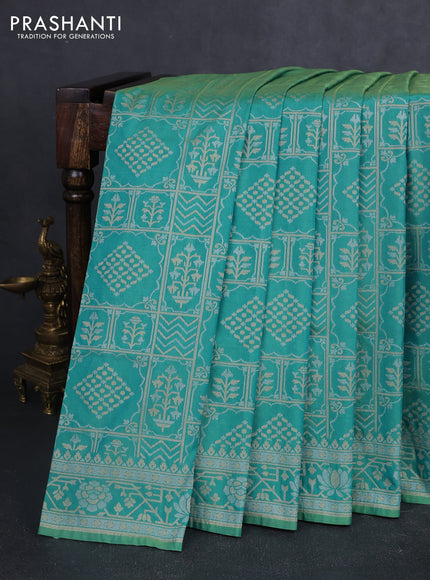 Banarasi semi katan silk saree dual shade of teal green with allover silver & gold zari woven buttas and zari woven border