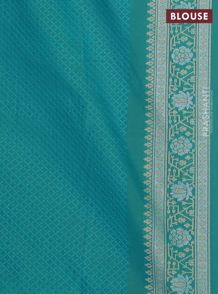 Banarasi semi katan silk saree dual shade of teal green with allover silver & gold zari woven buttas and zari woven border