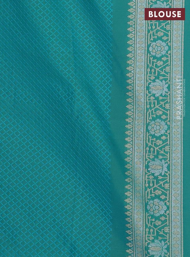 Banarasi semi katan silk saree dual shade of teal green with allover silver & gold zari woven buttas and zari woven border