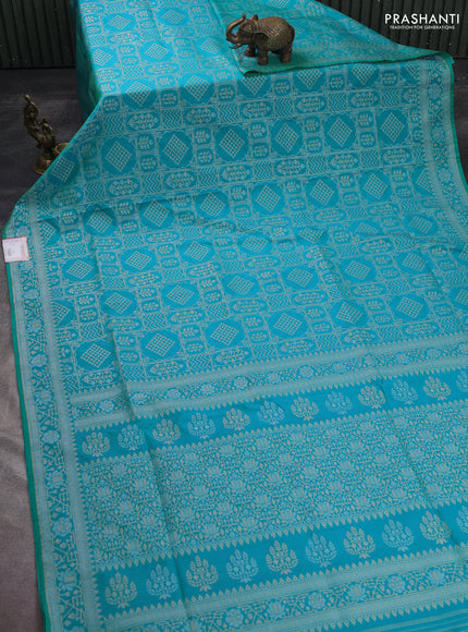 Banarasi semi katan silk saree teal blue with allover silver & gold zari woven buttas and zari woven border