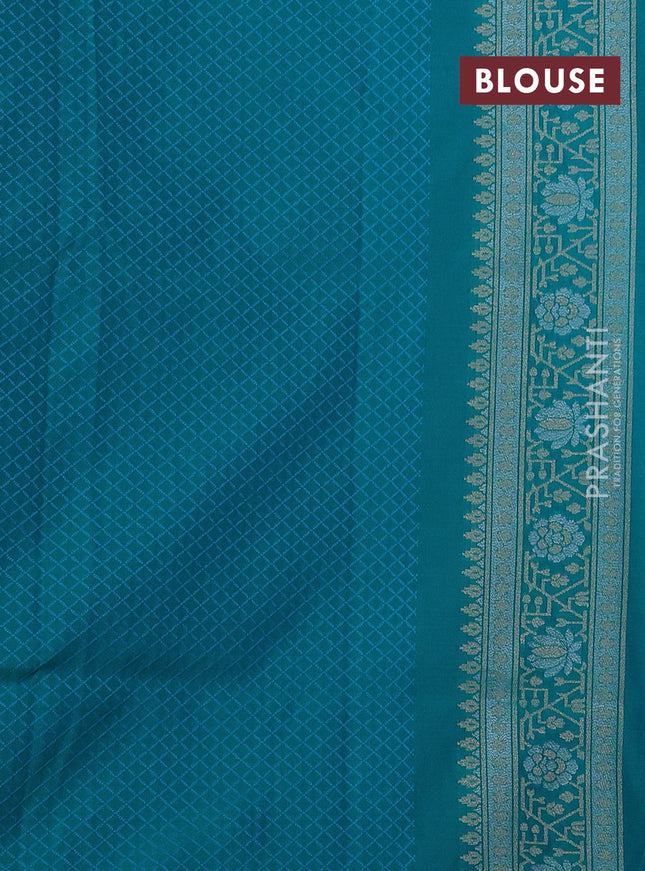 Banarasi semi katan silk saree teal blue with allover silver & gold zari woven buttas and zari woven border