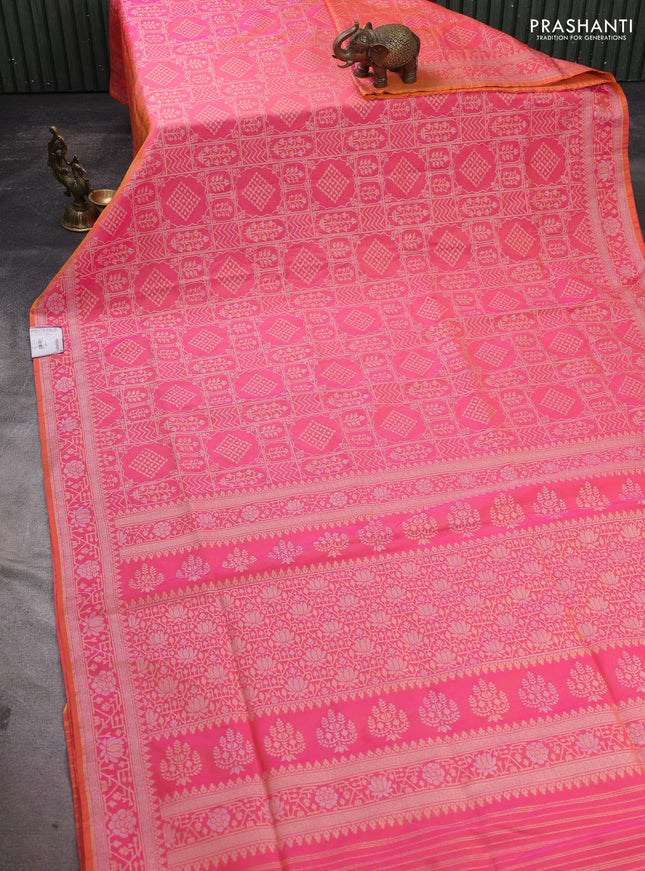 Banarasi semi katan silk saree peach pink with allover silver & gold zari woven buttas and zari woven border