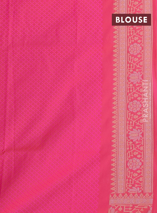 Banarasi semi katan silk saree peach pink with allover silver & gold zari woven buttas and zari woven border