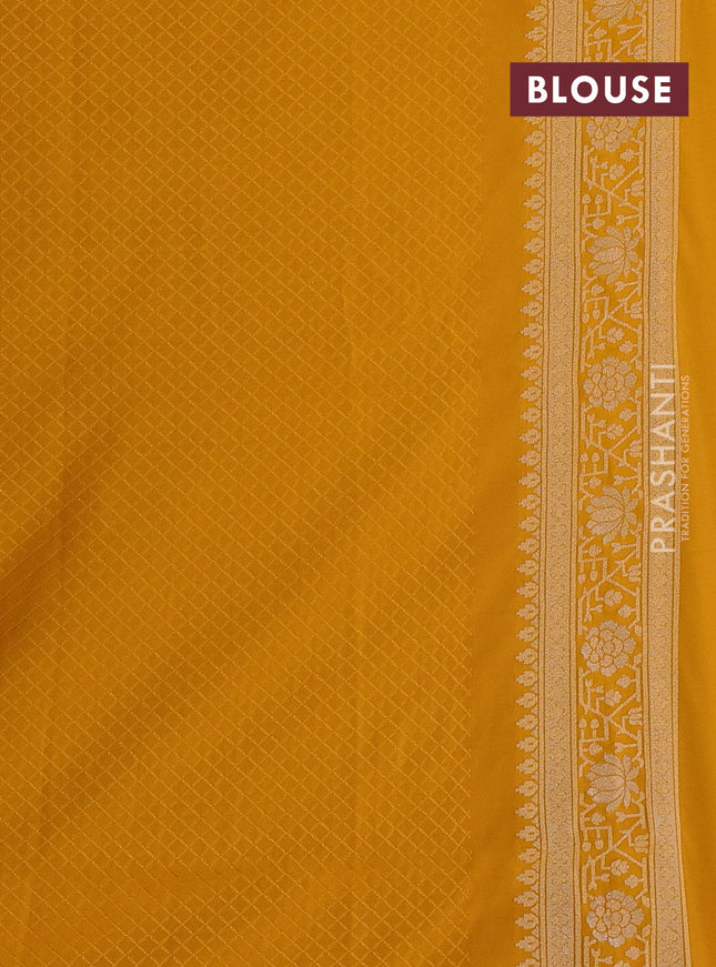 Banarasi semi katan silk saree mustard yellow with allover silver & gold zari woven buttas and zari woven border
