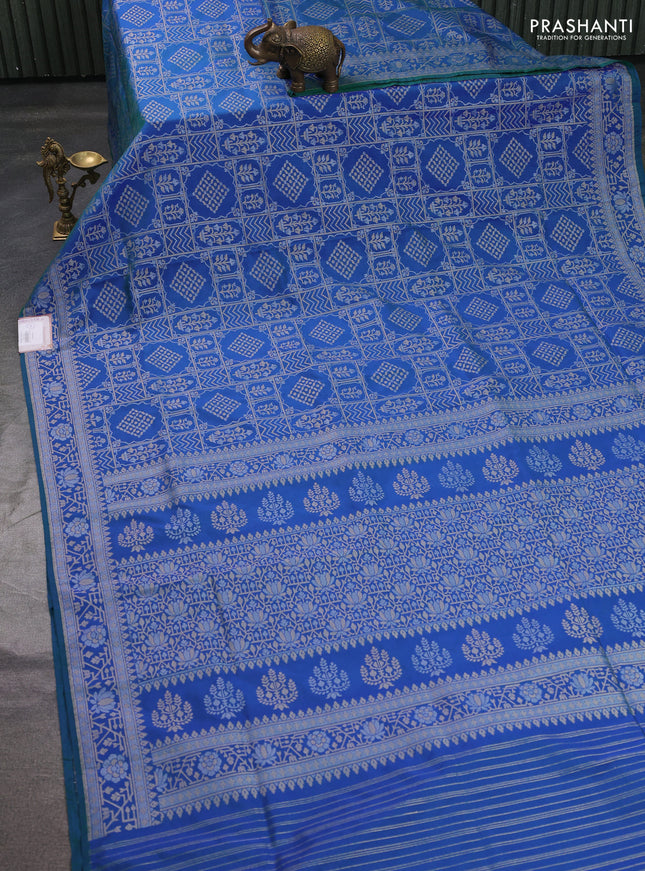 Banarasi semi katan silk saree dual shade of bluish green with allover silver & gold zari woven buttas and zari woven border