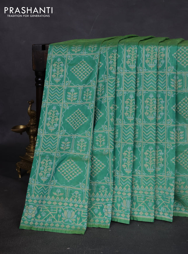 Banarasi semi katan silk saree pastel green with allover silver & gold zari woven buttas and zari woven border