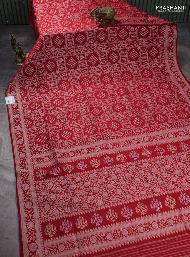 Banarasi semi katan silk saree red with allover silver & gold zari woven buttas and zari woven border