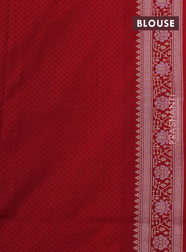 Banarasi semi katan silk saree red with allover silver & gold zari woven buttas and zari woven border