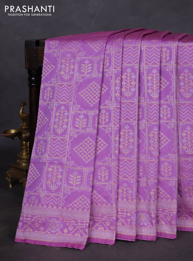 Banarasi semi katan silk saree lavender with allover silver & gold zari woven buttas and zari woven border
