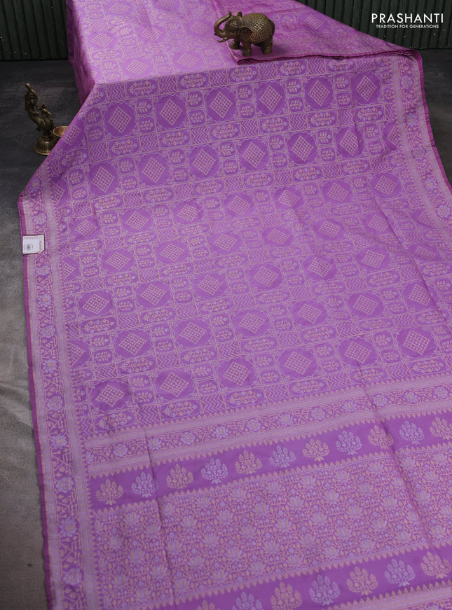 Banarasi semi katan silk saree lavender with allover silver & gold zari woven buttas and zari woven border