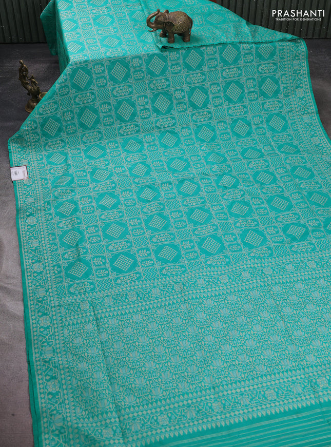 Banarasi semi katan silk saree teal green with allover silver & gold zari woven buttas and zari woven border