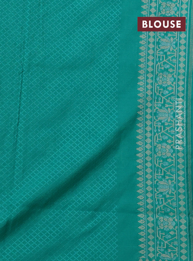 Banarasi semi katan silk saree teal green with allover silver & gold zari woven buttas and zari woven border