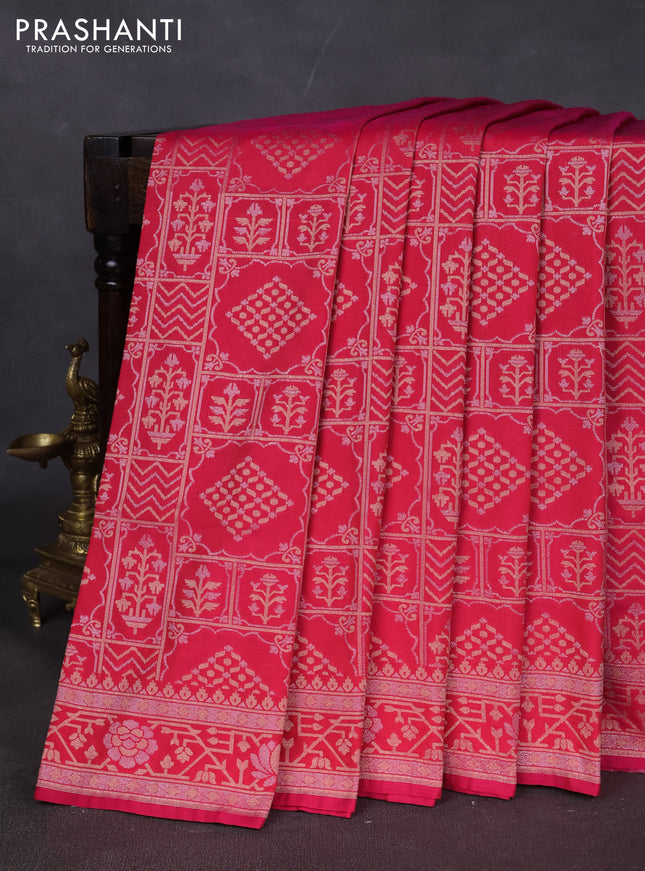 Banarasi semi katan silk saree pink with allover silver & gold zari woven buttas and zari woven border