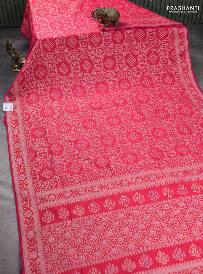 Banarasi semi katan silk saree pink with allover silver & gold zari woven buttas and zari woven border