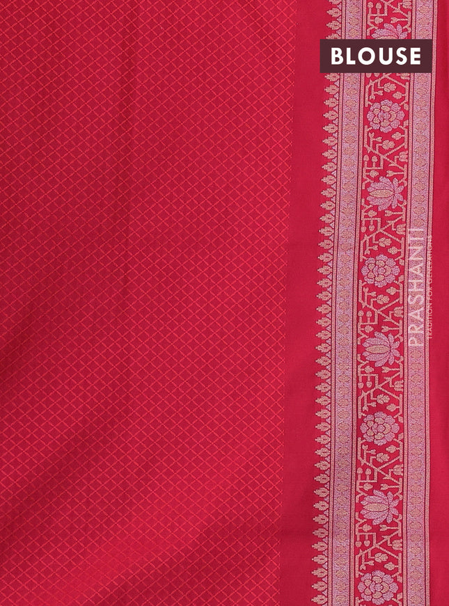 Banarasi semi katan silk saree pink with allover silver & gold zari woven buttas and zari woven border