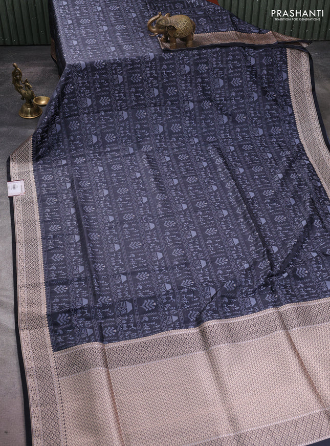 Banarasi semi katan silk saree grey with allover self emboss and copper zari woven border