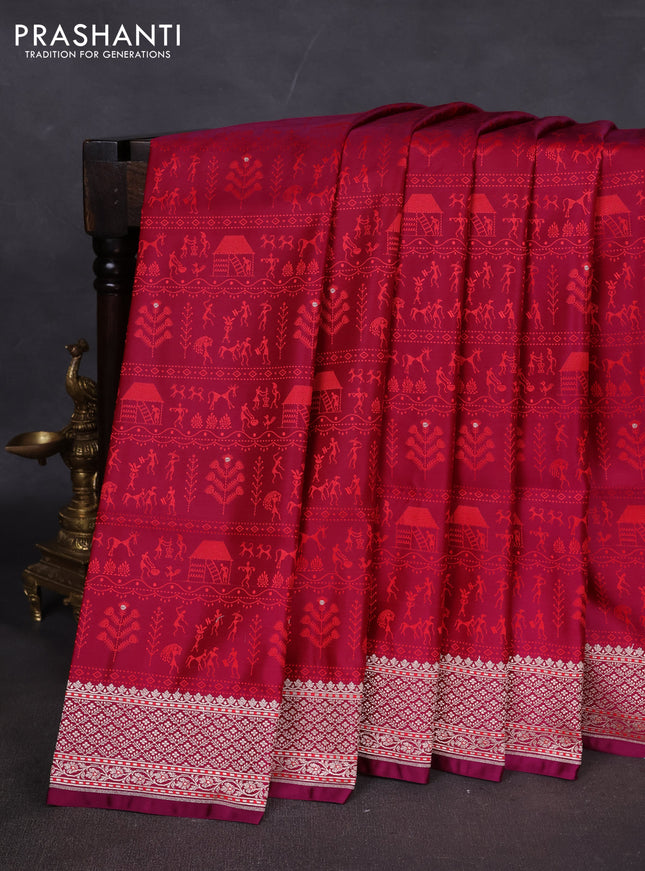 Banarasi semi katan silk saree deep purple with allover self emboss and copper zari woven border