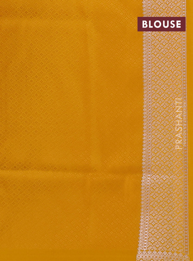 Banarasi semi katan silk saree yellow with allover self emboss and copper zari woven border