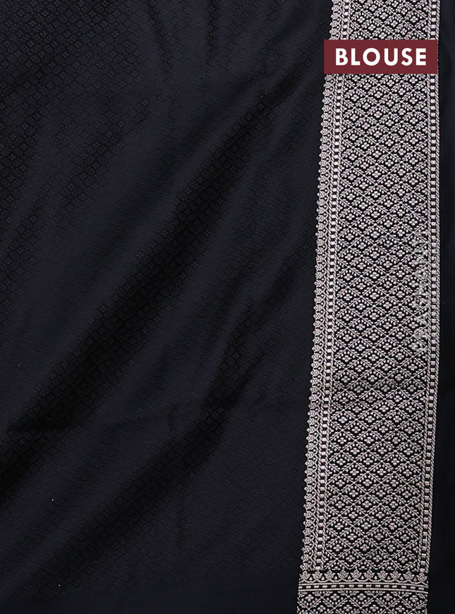 Banarasi semi katan silk saree black with allover self emboss and copper zari woven border