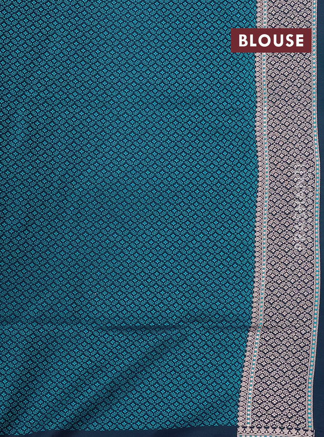 Banarasi semi katan silk saree navy blue with allover self emboss and copper zari woven border
