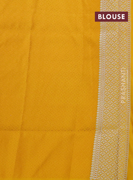 Banarasi semi katan silk saree yellow with allover self emboss and copper zari woven border