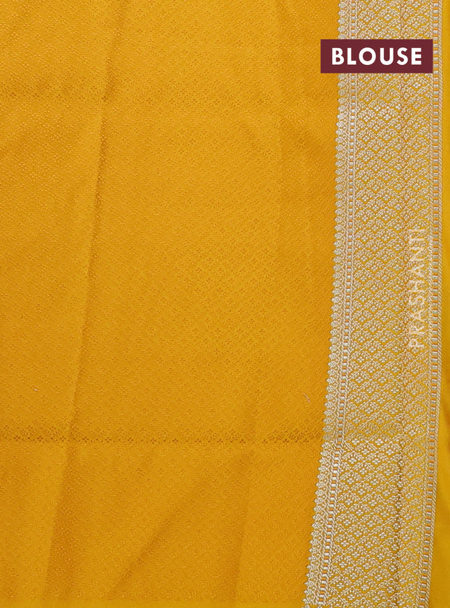 Banarasi semi katan silk saree yellow with allover self emboss and copper zari woven border