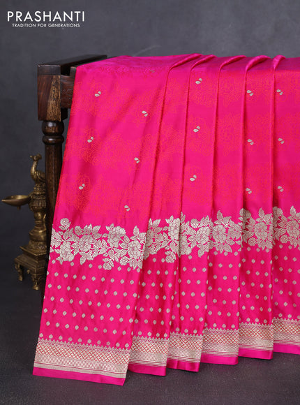 Banarasi semi katan silk saree dark pink with allover floral self emboss & zari woven buttas and zari woven border