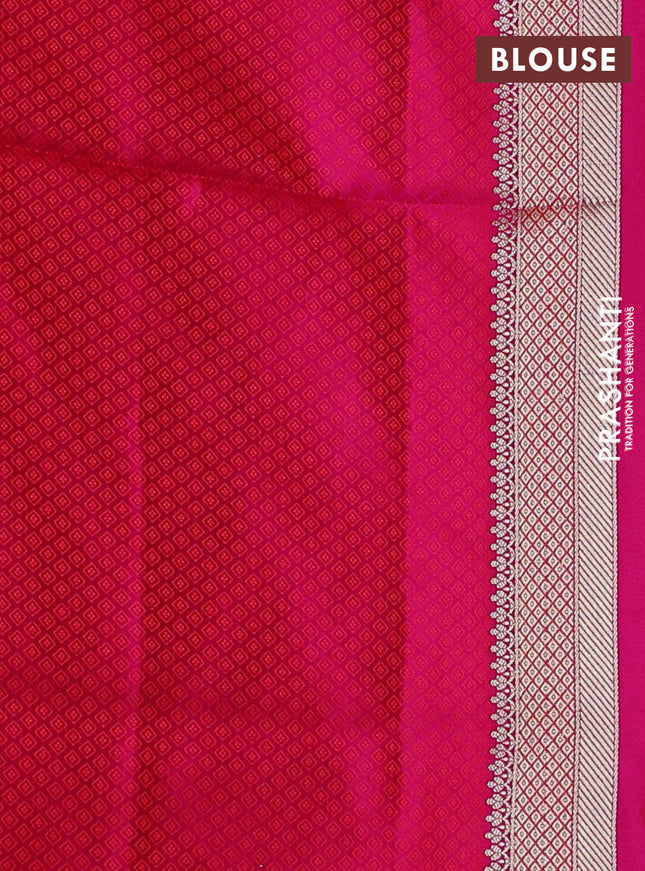 Banarasi semi katan silk saree dark pink with allover floral self emboss & zari woven buttas and zari woven border
